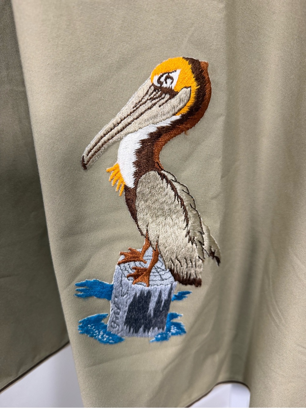 Khaki A-Line Midi Skirt with Embroidered Pelican - Picture 2 of 6